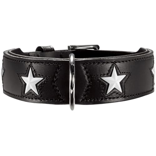 HUNTER MAGIC STAR Hundehalsband, mit Sternen, Leder, weich, 55 (M), schwarz