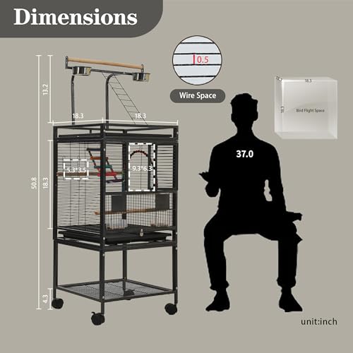 51" Small Bird Cage with Stand,Parakeet Cage, Parrot cage with Parakeet Toys, Bird Cage Accessories,Birdcage Covers for Lovebirds Cockatiel Conure Finch Canary Budgie - Image 3