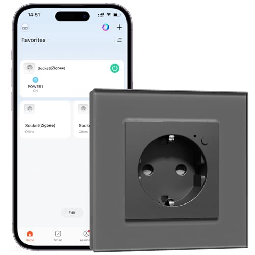BSEEDLIFE Enchufe Inteligente Zigbee de Cristal 1 Gang 86 * 86mm Smart Pared Empotrada Remoto Control