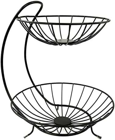 Spectrum Diversified Yumi Arched Server Stacked, 2-Tier Bowls, Dining Table & Kitchen Counter Organizer, Modern Fruit Basket Stand, Black