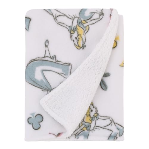 Image of Disney Alice in Wonderland Light Blue, Pink, Yellow, and White Super Soft Plush Sherpa Baby Blanket