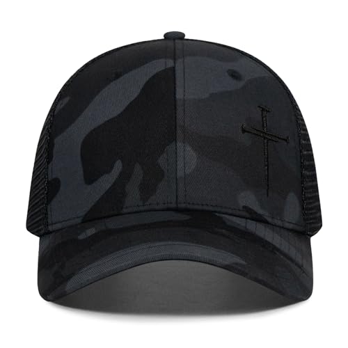 Image of Christian Hats for Men Women,Jesus 3 Nail Cross Hat Christian Religious Gifts for Birthday /Christmas,Black and Silver