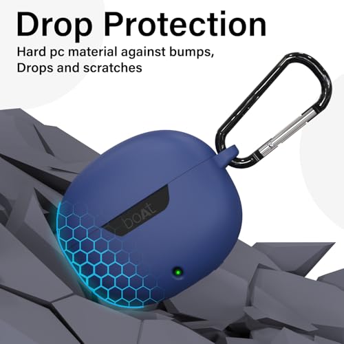 Image of Sounce Earphone Case Cover for Boat Airdopes 300 Premium TWS Soft Silicone Skin Case Cover Shock Absorbing Protective Case with Keychain [Front LED Visible] - Blue