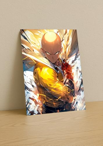 Image of NIJUKA Anime Printed A4 Size Metal sheet Poster For Home And Room Decoration | For Anime Art Fans Boys And Girls (One Punch Saitama)