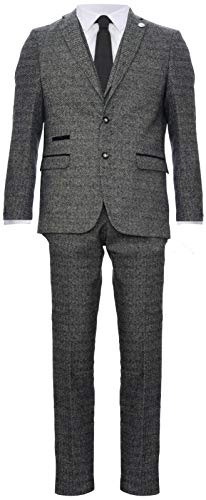 Men's Classic 3 Piece Grey Herringbone Peaky Blinders Tweed Suit2