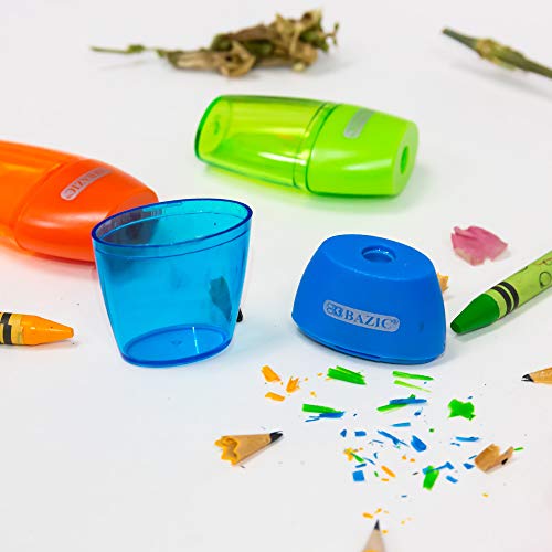 Bazic Pencil Sharpener Single Hole Blade W/Receptacle, Standard Size Pencils Crayon, One Blades Assorted Color Sharpeners For Office School, 6-Pack #TOP4