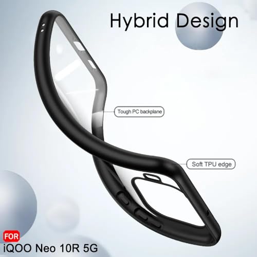 Image of KAPAVER Hybrid Back Cover Case Compatible with IQOO Neo 10R (PC+TPU) (Black)