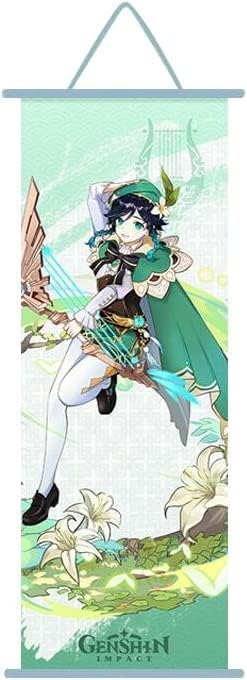 Genshin Impact Scroll Poster - Anime Character Game Wall Decoration, Large Fabric Manga Art 70 * 25cm (Venti)