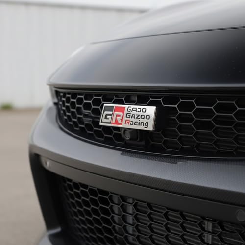 Image of KMH Premium GR GADO GAZOO Racing Car Logo Sticker | Racing Sport Cars Brand Emblem Badge Logo Sticker Decals for Car Accessories, Medium, Silver (Black with Red) Pack of 1