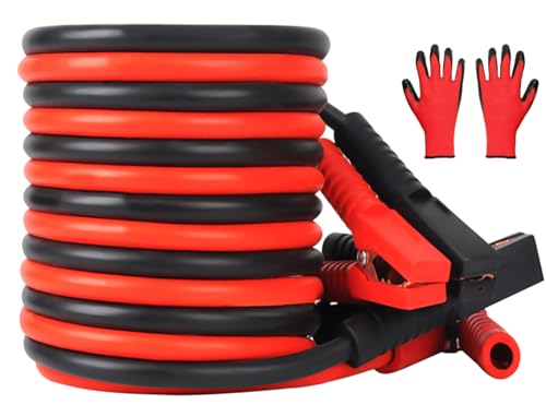 0 Gauge 20FT Jumper Cables Heavy Duty Booster Cable for Car Van Truck Commercial Grade Automotive Booster Cables for Jump Starting Dead or Weak Batteries With Storage Bag & Gloves