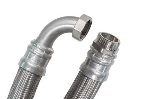 SFX® Panzerschlauch 200cm DN32-1.1/4 Zoll AG x 1.1/4 Zoll ÜM - 90 Grad Bogen Trinkwasser Edelstahl Umflechtung Flexschlauch 2000mm