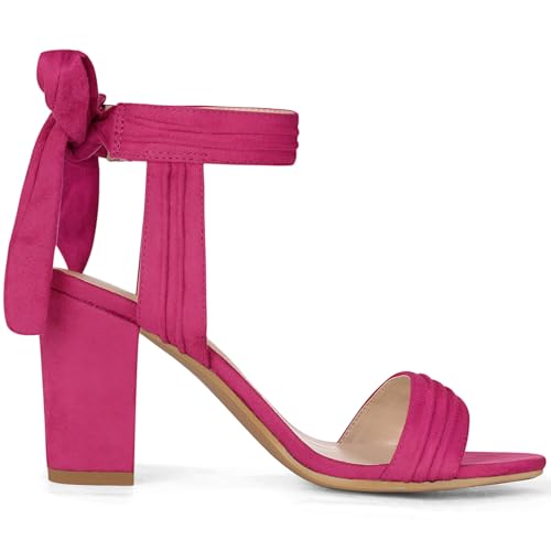 Allegra K Allegra K Women Open Toe Ankle Tie Back Chunky Heel Hot Pink Sandals - 9 M US