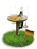 Decozy Life Steckbarer Weinhalter aus Massivholz - klappbarer Picknicktisch – Picknick & Camping Geschenke | Strand Gadget, Garten Gadget & Wein Zubehör | Originelles Camper Geschenk für Weinliebhaber