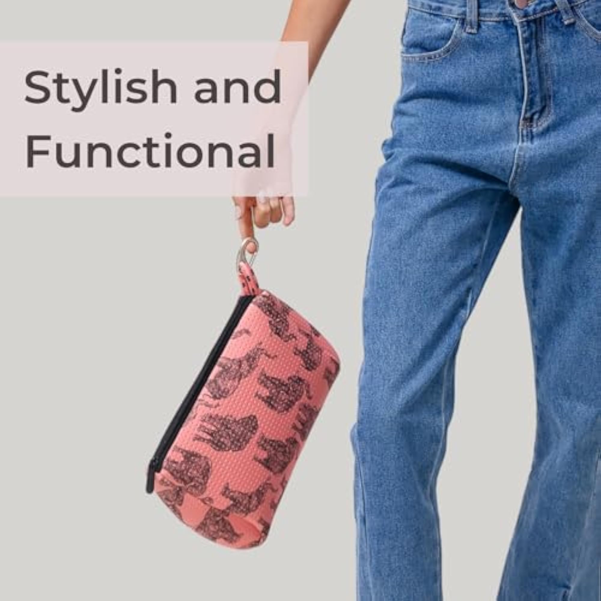 Large Waterproof Neoprene Makeup Bag with Zipper, Elephant Design