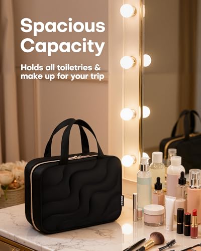HOTOR Hanging Toiletry Bag - Spacious Travel Toiletry Bag for Women & Men, Multi-Pocket Makeup Organizer, Travel & Cruise Essentials for Business Trip, Gym, Black, 11.0\" x 8.7\" x 3.9\"