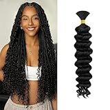 Deep Wave Human Braiding Hair for Boho Braids – 10 Inch 40g 1 Bundles/Pack Natural Black, 100% Unprocessed 12A Brazilian Virgin Hair Bulk, No Weft, Wet & Wavy Curly Knotless Extensions