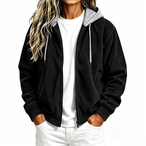 Women Full Zip Hooded Corduroy Jacket Long Sleeve Casual Hoodie Cardigan - image 6