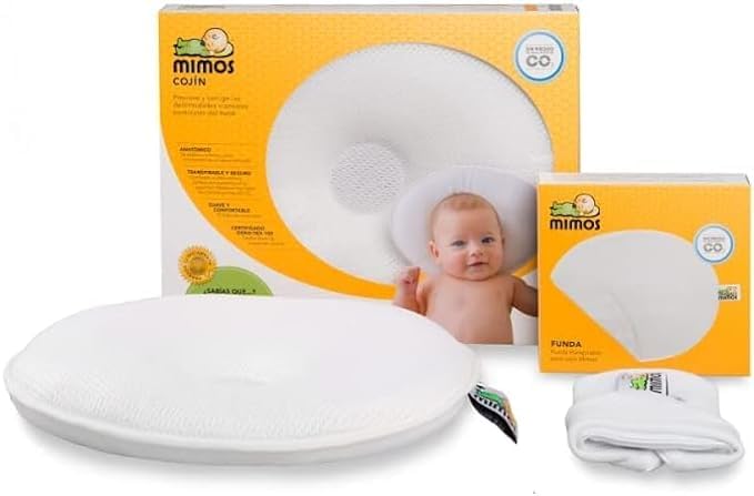 MIMOS® Cojín para bebés | Ayuda a prevenir y Tratar la plagiocefalia | Producto Transpirable y Esponjoso | Incluye una Funda Extraible de algodón 100% (S, Blanco)