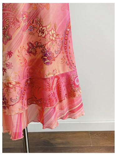 Milumia Women's 3D Floral Asymmetrical Ruffle Trim Skirt Boho Low Waist Skinny Maxi Skirts4