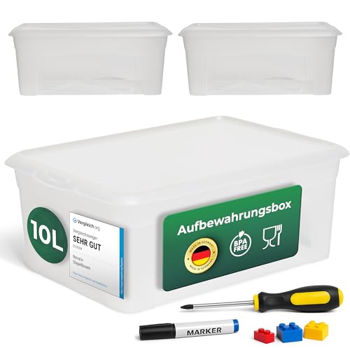 Novaliv 3x Aufbewahrungsboxen mit Deckel 10L transparente Boxen stapelbare Nestbar Storage boxes mit Clipverschluss Kunststoff BPA-frei 37x26x14 cm