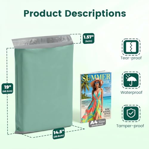 Image of Metronic Poly Mailers 14.5x19 400PC, Large Poly Mailers for Small Business Self-Seal Shipping Bags for Clothing, Shipping Envelopes, Packaging Bags, Mailing Poly Bags,Grayed Jade Green