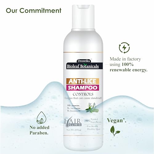 Image of Bioleaf Botanicals 100% Natural Anti-Lice & Nits Shampoo - With Tea Tree & Neem Extracts - Herbal Formula for Safe, Effective Lice Removal & Scalp Care - Sulfate-Free, Paraben-Free - 200ml