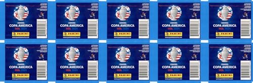 2024 CONMEBOL COPA AMERICA USA Stickers Collection of (10) Factory Sealed Packs with 50 Stickers! Look for Stars from all 18 Teams & Blue Red Purple Green & Rare 1/1 Black Parallels!