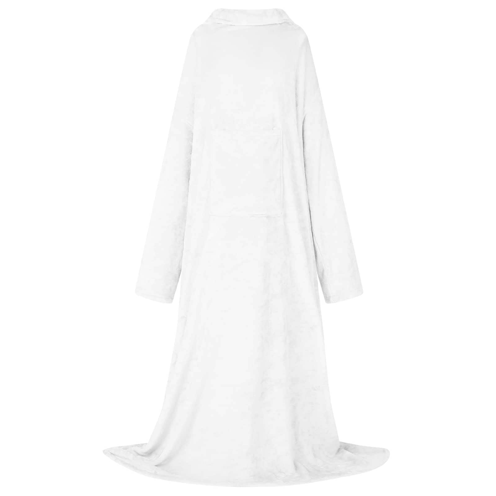 Weißer Decken-Hoodie aus Flanell mit Kapuze und praktischer Tasche, kuscheliger Loungewear für Zuhause, bequemes Indoor-Set für Entspannung, Schlafanzug, Freizeitanzug, Hausanzug