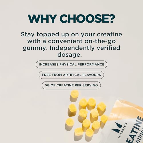 Image of Myprotein Creatine Gummies, 5g Creatine Monohydrate per Serving, Lemon, 90 Count, 18 Servings, Chewable Post /Pre Workout Strength & Recovery Sports Nutrition Supplement, Vegan, Non-GMO