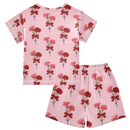Pajama Sets Carnation Pattern Short Sleeve Summer Sleepwear 2 Piece Pjs2