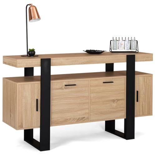 IDMarket Phoenix - Aparador (140 cm, 4 Puertas, Madera y Negro), Color Negro