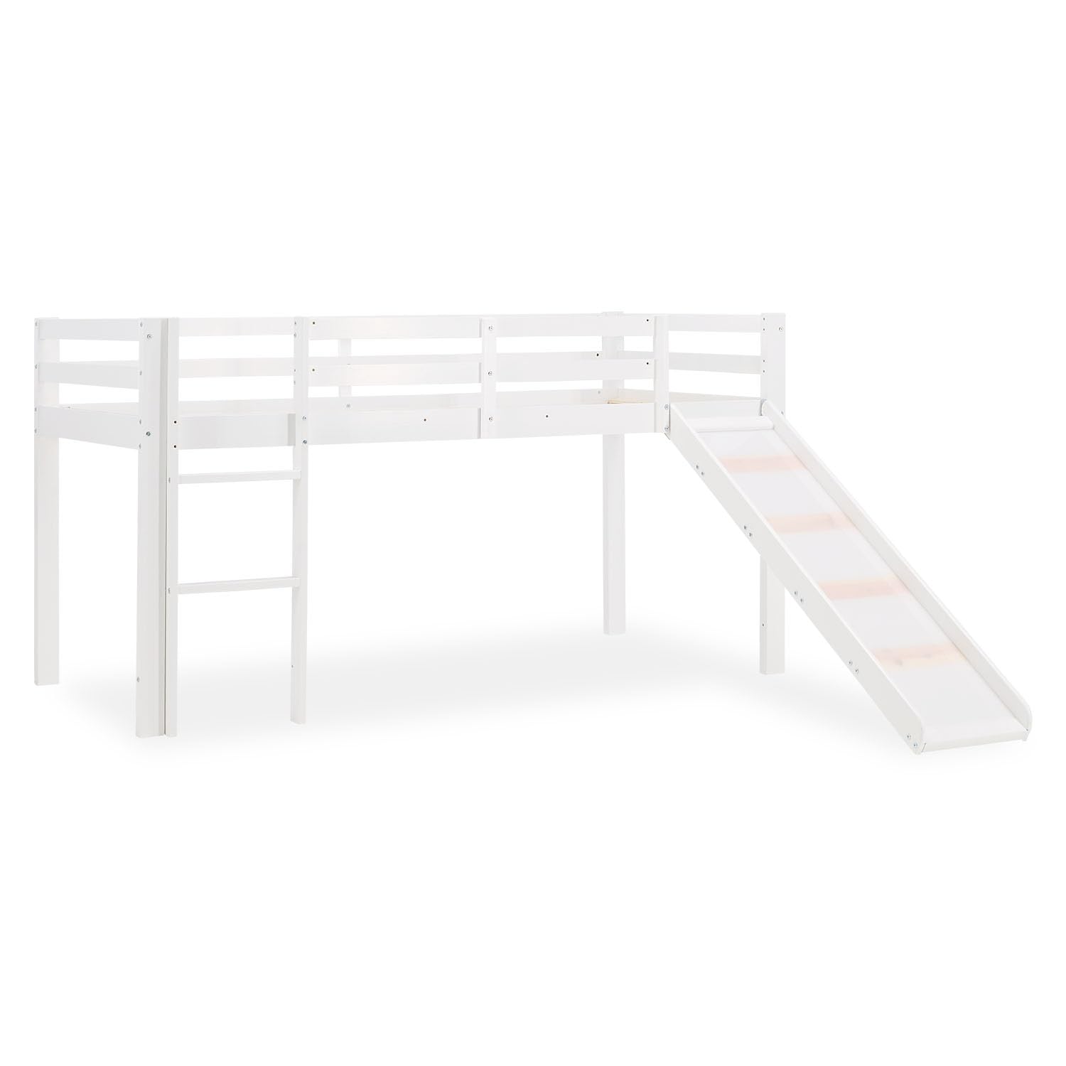 Homestyle4u 1884, Loft Bed White 90x200 Children avec échelle coulissante Rideau étoilé, Bois