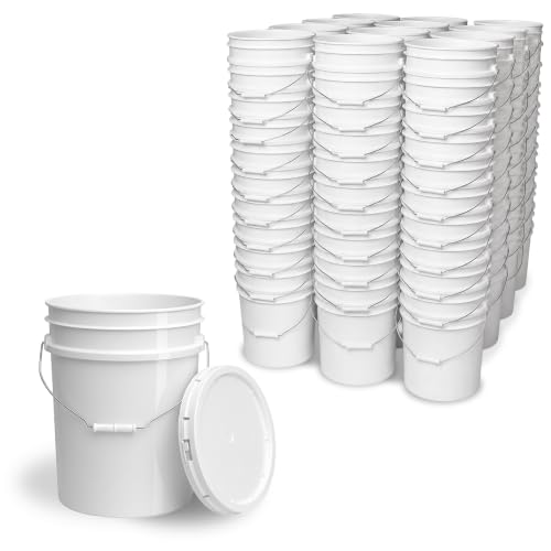 Image of ePackageSupply 5 Gallon Bucket - Food Grade w /Lid BPA-Free,120 Pack -White | Airtight Gasketed Tear Strip Lid, Heavy-Duty 90 Mil HDPE Plastic Pail, Bulk Storage, Food Safe Durable Container, Made in USA
