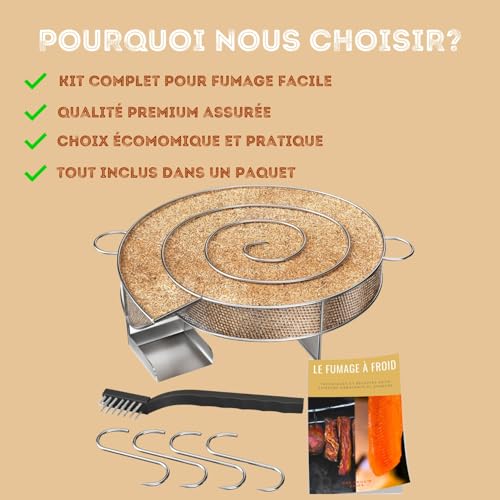 Kaltrauchgenerator/Räucherschnecke für Räucherofen Fleisch und Fisch + 4 Fleischerhaken und 1 Reinigungsbürste - Gratis E-Book