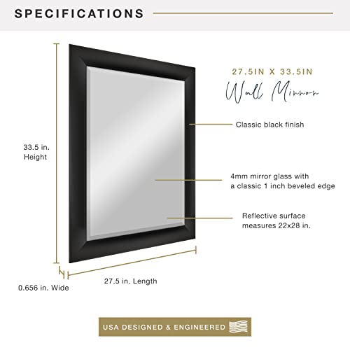 Image of MCS Simplicity 22x28 Large Wall Mirror, Black & Beveled Detail Mirror, Vertical & Horizontal Wall Hanging Mirror for Bathroom, Bedroom & Livingroom