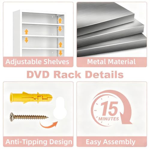 Image of 55 inch Media Storage Cabinet,Metal CD Shelf with 6 Adjustable Shelves