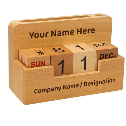 Image of Deskart Personalized Desktop Cube Flip Calendar| Wooden Customized Lifetime Infinity Calendar with Visiting Card, Pen Holder and Personal Name Marking | Foldable for Home Decor, Office Desk and Study Table (Infinity Personalized)