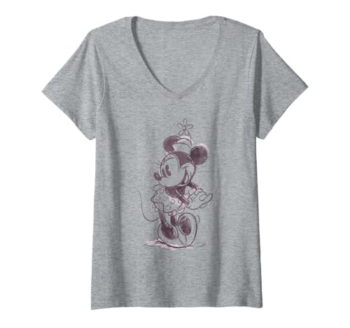 Disney Mickey And Friends Minnie Mouse Sketch Portrait T-Shirt avec Col en V
