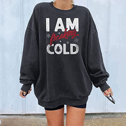 Mrgiinri 2022 Christmas Sweatshirts For Womens Casual Sporty Loose Crew Neck Long Sleeves Pullover Novelty Xmas Printed Tops #TOP1