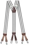 Xeira Herren Hosenträger mit 6 Clips und Lederriemen Grau Braun Bordeaux 852 One Size
