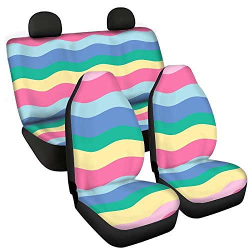 Image of Modysero Rainbow Print Automotive Seat Cover Full Set Custom Breathable Elastic Car Seat Cover for Women Soft Comfortable Vehicle Seat Protector Universal Fit Most Cars SUV Trucks
