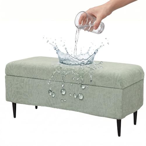 Image of FUANGUI Waterproof Ottoman Cover Slipcovers Rectangular Folding Stretch | Storage Bench Footrest Sofa Stool Covers Footstool Protector with Elastic Bottom, Removable Washable,Small