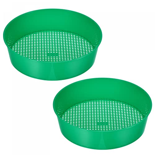 sourcing map Garden Sifting Pan, Round Potting Sieve Plastic Mesh Filter Soil Screen Gardening Tool for Garden Yard, Green 2 Pack