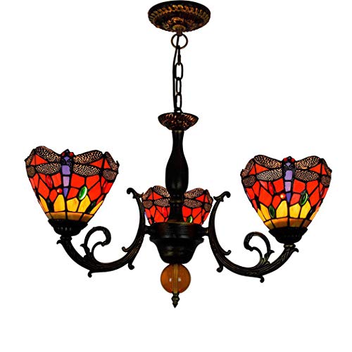 Lustre Tiffany libellule suspension vitrail 3 lampes salon salle à manger