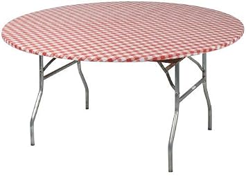 Kwik-Covers 48" Round Fitted Plastic Table Covers, Bundle of 5 Red Gingham