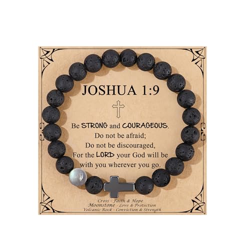 𝗖𝗵𝗿𝗶𝘀𝘁𝗶𝗮𝗻 𝗚𝗶𝗳𝘁𝘀 𝗳𝗼𝗿 𝗠𝗲𝗻 𝗠𝗼𝗼𝗻𝘀𝘁𝗼𝗻𝗲 𝗖𝗿𝗼𝘀𝘀 𝗕𝗿𝗮𝗰𝗲𝗹𝗲𝘁𝘀, Birthday Christmas Valentines Day Inspirational Gifts for Him Son Grandson Moonstone Volcanic Rock Cross Bracelets