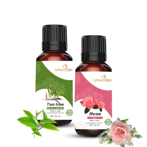 Image of Pure Combo Of 2 Essential oil For Hair & Skin Natural Therapeutic Grade & Undiluted Oil 15ML (Teatree- Rose)