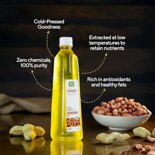 Image of S Siddhagiri's SATVYK THE HEALTH re STORE Wood Pressed Groundnut Oil - (500ml) - | Wooden Ghani | Kachi Ghani Peanut Oil | Unrefined Cooking Oil |Groundnut Oil for Cooking