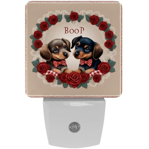 Image of NEWzone Dachshund Couple Night Light [2 Pack], Plug in Wall Led Night Lights Decor for Boys Girls Room, Dusk to Dawn Sensor Wall Lamp for Stairway /Bedroom /Kitchen /Nursery Room