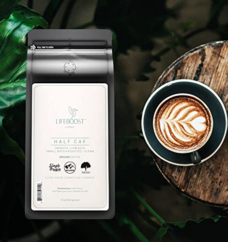 Lifeboost Coffee Half Caff Ground Coffee - Low Acid Single Origin Usda Organic Coffee - Non-Gmo Ground Coffee Third Party Tested For Mycotoxins & Pesticides - 12 Ounces #TOP1
